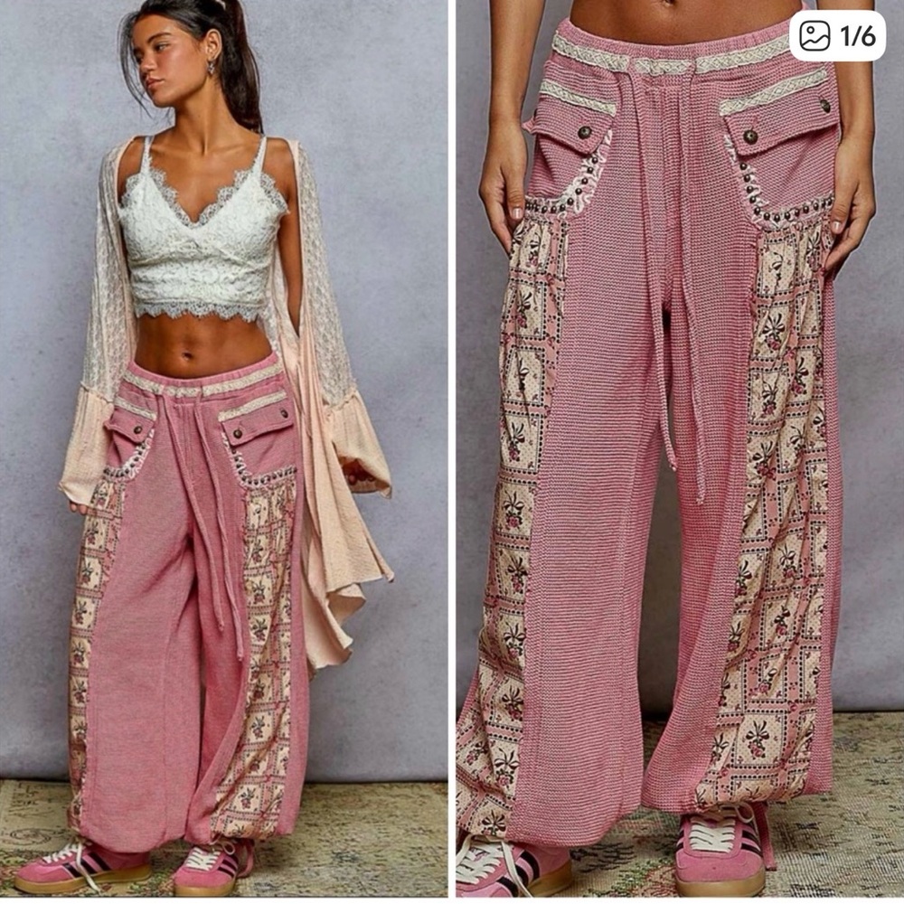 POL Pink Patterned Drawstring Casual Pants - image 7